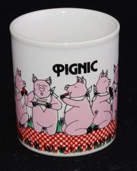 June Sobel PIGNIC Pigs Coffee Mug Vintage 1980